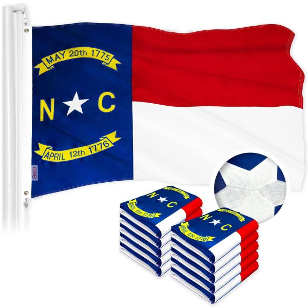 G128 10 Pack: North Carolina State Flag | 2.5x4 Ft | ToughWeave Series Embroidered 300D Polyester | Embroidered Design, Indoor/Outdoor, Brass Grommets