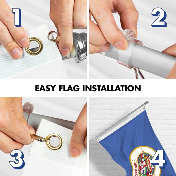 G128 Combo Pack: 6 Ft Tangle Free Spinning Flagpole (Silver) & Minnesota Flag 3x5 Ft Printed 150D Polyester, Brass Grommets (Flag Included) Aluminum Flag Pole - Image 7