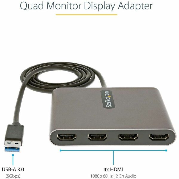 StarTech.com USB 3.0 to Quad HDMI Adapter, USB to 4x HDMI Monitor Converter for Windows (no support for macOS/ChromeOS/Linux) - TAA - Image 2
