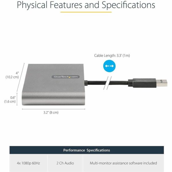 StarTech.com USB 3.0 to Quad HDMI Adapter, USB to 4x HDMI Monitor Converter for Windows (no support for macOS/ChromeOS/Linux) - TAA - Image 3