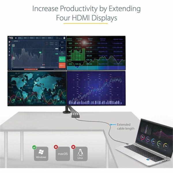 StarTech.com USB 3.0 to Quad HDMI Adapter, USB to 4x HDMI Monitor Converter for Windows (no support for macOS/ChromeOS/Linux) - TAA - Image 4
