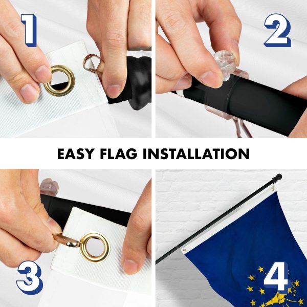G128 Combo Pack: 5 Ft Tangle Free Aluminum Spinning Flagpole (Black) & Indiana IN State Flag 2x3 Ft, ToughWeave Series Embroidered 300D Polyester | Pole with Flag Included - Image 7