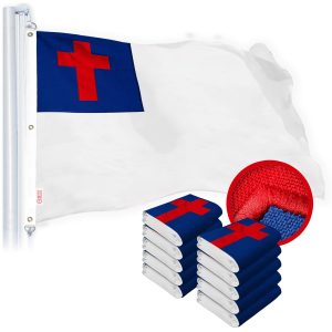 G128 10 Pack: Christian Flag | 6x10 Ft | StormFlyer Series Embroidered 220GSM Spun Polyester | Religious Flag, Embroidered Design, Indoor/Outdoor, Brass Grommets, Heavy Duty, All Weather