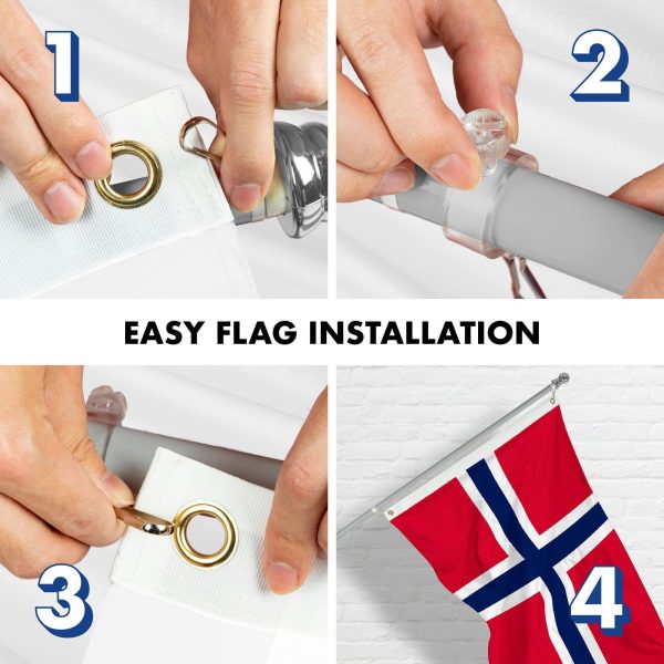 G128 Combo Pack: 6 Feet Tangle Free Spinning Flagpole (Silver) Norway Norwegian Flag 3x5 ft Printed 150D Brass Grommets (Flag Included) Aluminum Flag Pole - Image 7