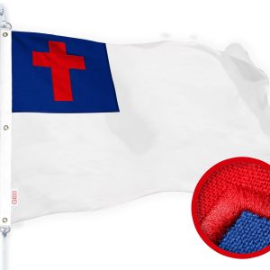 G128 Christian Flag | 5x8 Ft | StormFlyer Series Embroidered 220GSM Spun Polyester | Religious Flag, Embroidered Design, Indoor/Outdoor, Brass Grommets, Heavy Duty, All Weather