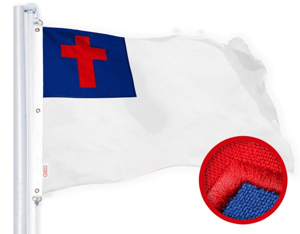 G128 Christian Flag | 5x8 Ft | StormFlyer Series Embroidered 220GSM Spun Polyester | Religious Flag, Embroidered Design, Indoor/Outdoor, Brass Grommets, Heavy Duty, All Weather