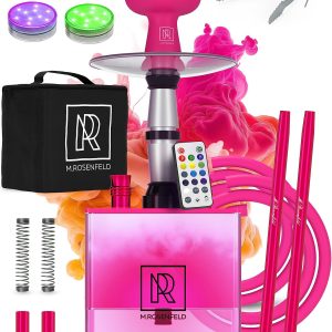 Pink Hookah Set with Everything   Hookah 2 Hose Hookah Set   YADO Square Hookah To Go with Hookah Charcoal Holder Heat Management Device and Big Silicone Pink Hookah Bowl and Bag for Shisha
