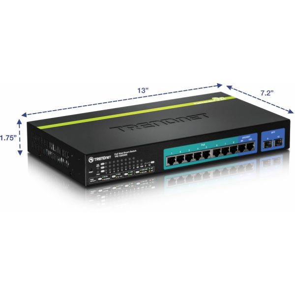 TRENDnet 10-Port Gigabit Web Smart PoE+ Switch, 8 x PoE+ Gigabit Ports, 2 x Gigabit Ethernet Ports, 2 x Shared SFP Slots, 75W Total Power Budget, Rack Mountable, Lifetime Protection, Black, TPE-1020WS - Image 4