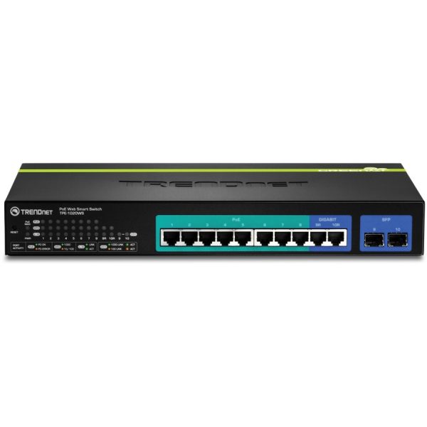 TRENDnet 10-Port Gigabit Web Smart PoE+ Switch, 8 x PoE+ Gigabit Ports, 2 x Gigabit Ethernet Ports, 2 x Shared SFP Slots, 75W Total Power Budget, Rack Mountable, Lifetime Protection, Black, TPE-1020WS - Image 5