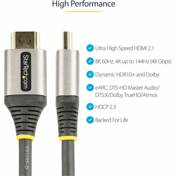 StarTech.com 20in (50cm) HDMI 2.1 Cable, Certified Ultra High Speed HDMI Cable 48Gbps, 8K 60Hz HDR10+, 8K HDMI Cord, TV/Monitor/Display - Image 2