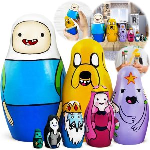 AEVVV Adventure Time Heroes Figures Wood Nesting Dolls Set 7 pcs Wooden Russian Matryoshka 5.3