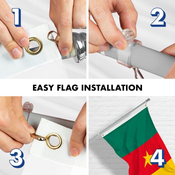 G128 Combo Pack: 6 Feet Tangle Free Spinning Flagpole (Silver) Cameroon Cameroonian Flag 3x5 ft Printed 150D Brass Grommets (Flag Included) Aluminum Flag Pole - Image 7