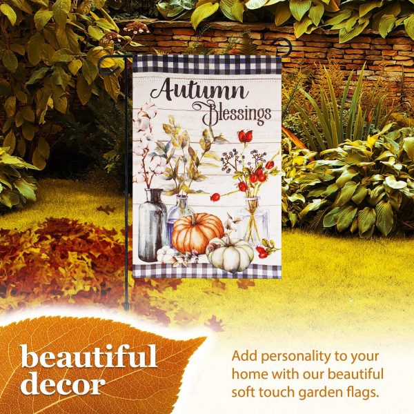 G128 Combo Pack: Garden Flag Stand Black 36 in x 16 in & Garden Flag Fall Decoration Autumn Blessings Pumpkins and Flower Vases 12"x18" Double-Sided Blockout Fabric - Image 6