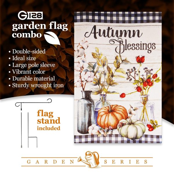 G128 Combo Pack: Garden Flag Stand Black 36 in x 16 in & Garden Flag Fall Decoration Autumn Blessings Pumpkins and Flower Vases 12"x18" Double-Sided Blockout Fabric - Image 7