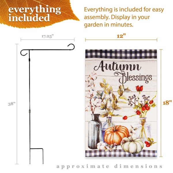 G128 Combo Pack: Garden Flag Stand Black 36 in x 16 in & Garden Flag Fall Decoration Autumn Blessings Pumpkins and Flower Vases 12"x18" Double-Sided Blockout Fabric - Image 9