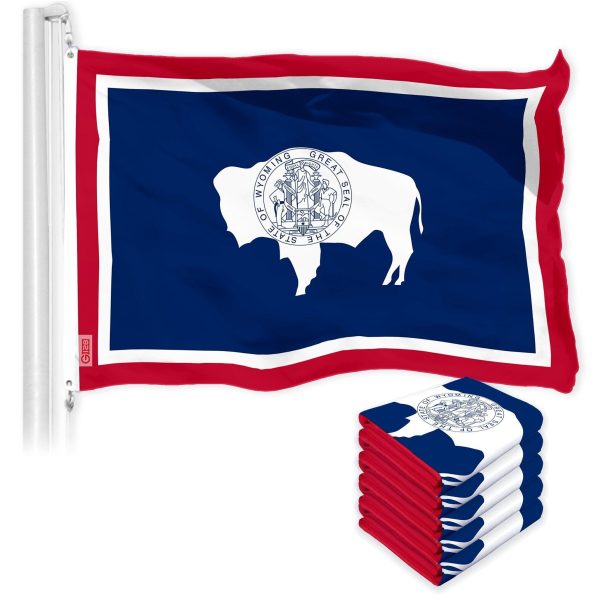G128 5 Pack: Wyoming WY State Flag | 3x5 Ft | LiteWeave Pro Series Printed 150D Polyester | Indoor/Outdoor, Vibrant Colors, Brass Grommets, Thicker and More Durable Than 100D 75D Polyester