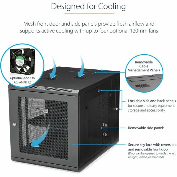 StarTech.com 4-Post 12U Wall Mount Network Cabinet, 19" Hinged Wall-Mounted Server Rack for IT Equipment, Flexible Lockable Rack Enclosure - Image 4