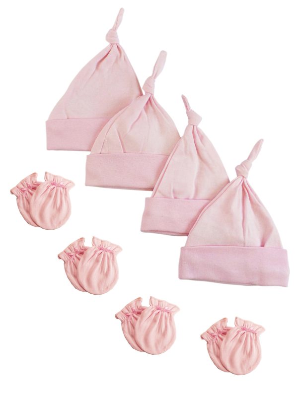 Girls Knotted Caps And Mittens - 8 Piece Set Nc_0941