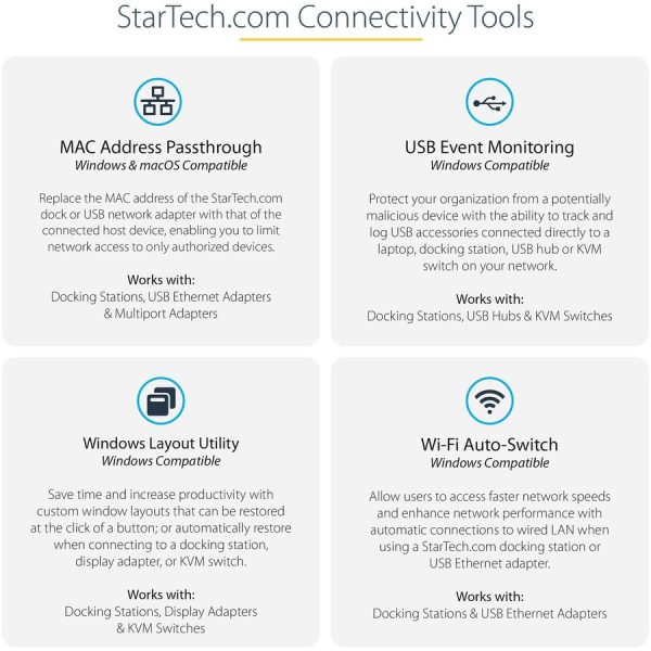 StarTech.com USB C Dock - 4K Dual Monitor DisplayPort Docking Station - 100W Power Delivery Passthrough, GbE, 2x USB-A - Multiport Adapter - Image 7