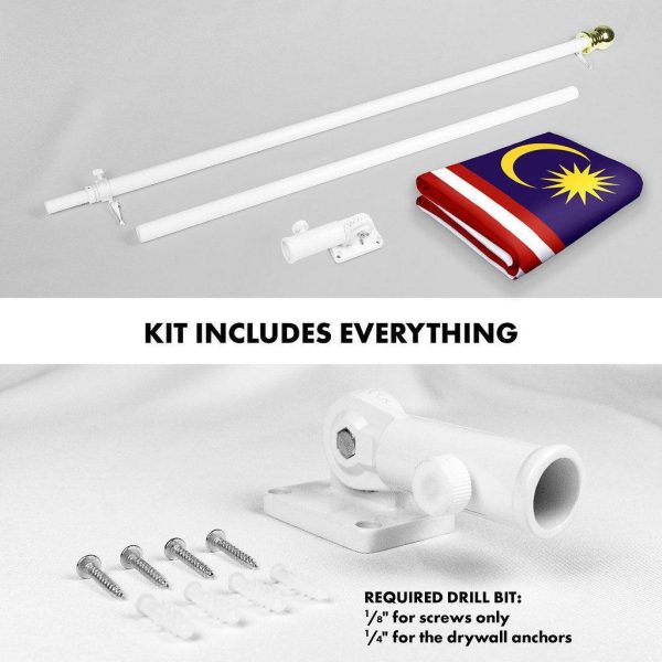 G128 Combo Pack: 6 Ft Tangle Free Spinning Flagpole (White) & Malaysia Flag 3x5 Ft Printed 150D Polyester, Brass Grommets (Flag Included) Aluminum Flag Pole - Image 2