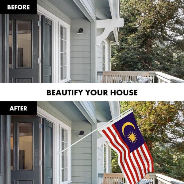 G128 Combo Pack: 6 Ft Tangle Free Spinning Flagpole (White) & Malaysia Flag 3x5 Ft Printed 150D Polyester, Brass Grommets (Flag Included) Aluminum Flag Pole - Image 3
