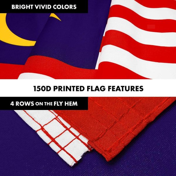 G128 Combo Pack: 6 Ft Tangle Free Spinning Flagpole (White) & Malaysia Flag 3x5 Ft Printed 150D Polyester, Brass Grommets (Flag Included) Aluminum Flag Pole - Image 5