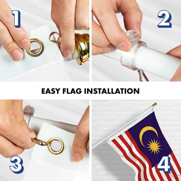 G128 Combo Pack: 6 Ft Tangle Free Spinning Flagpole (White) & Malaysia Flag 3x5 Ft Printed 150D Polyester, Brass Grommets (Flag Included) Aluminum Flag Pole - Image 7