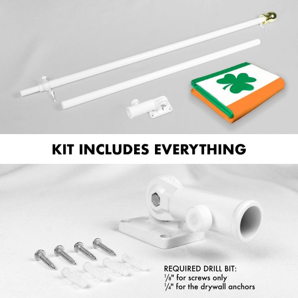 G128 Combo Pack: 6 Feet Tangle Free Spinning Flagpole (White) Ireland Irish Shamrock Flag 3x5 ft Printed 150D Brass Grommets (Flag Included) Aluminum Flag Pole - Image 2
