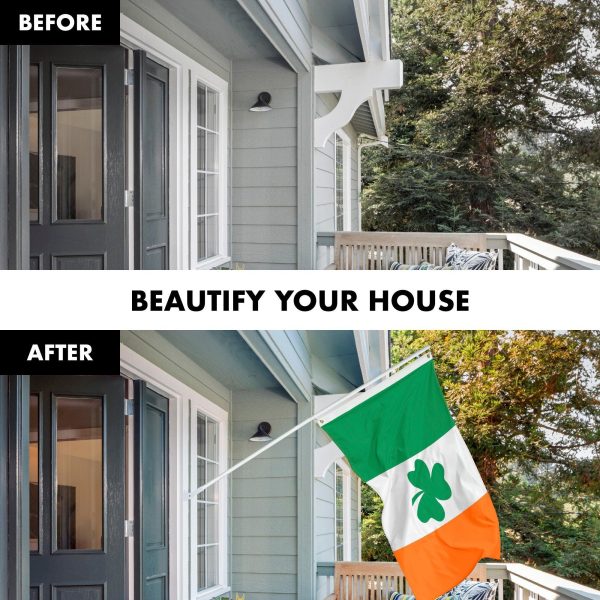 G128 Combo Pack: 6 Feet Tangle Free Spinning Flagpole (White) Ireland Irish Shamrock Flag 3x5 ft Printed 150D Brass Grommets (Flag Included) Aluminum Flag Pole - Image 3