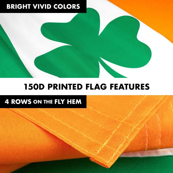 G128 Combo Pack: 6 Feet Tangle Free Spinning Flagpole (White) Ireland Irish Shamrock Flag 3x5 ft Printed 150D Brass Grommets (Flag Included) Aluminum Flag Pole - Image 5
