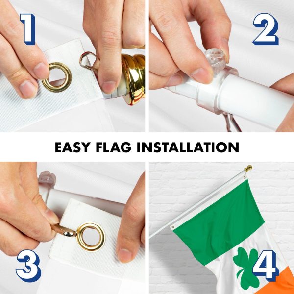 G128 Combo Pack: 6 Feet Tangle Free Spinning Flagpole (White) Ireland Irish Shamrock Flag 3x5 ft Printed 150D Brass Grommets (Flag Included) Aluminum Flag Pole - Image 7