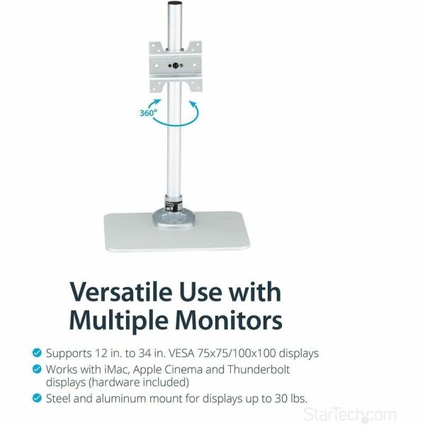 StarTech.com Single Monitor Stand, For up to 34" (30.9lb/14kg) VESA Mount Monitors, Works with iMac / Apple Cinema Displays, Steel, Silver - Image 2