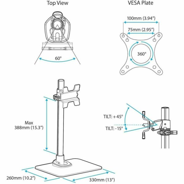 StarTech.com Single Monitor Stand, For up to 34" (30.9lb/14kg) VESA Mount Monitors, Works with iMac / Apple Cinema Displays, Steel, Silver - Image 6