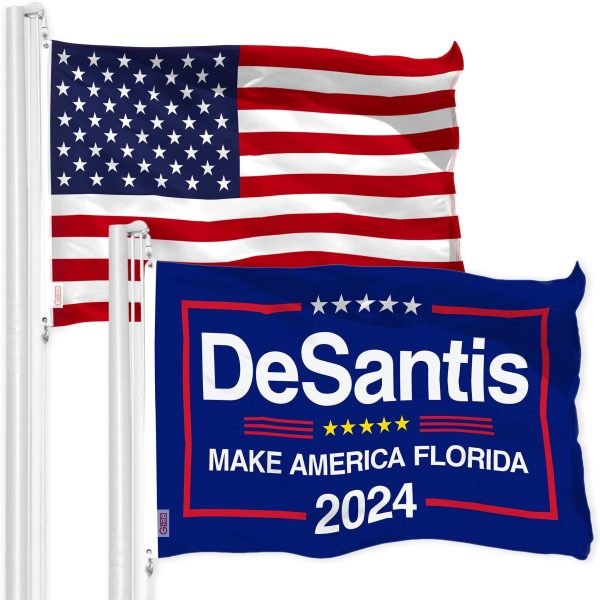 G128 Combo Pack: American USA Flag 3x5 Ft & DeSantis Election Make America Florida Flag 3x5 Ft | Both LiteWeave Pro Series Printed 150D Polyester, Brass Grommets