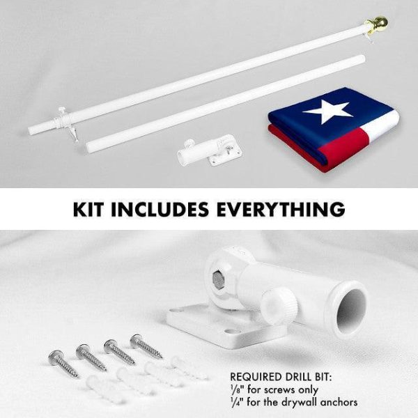 G128 Combo Pack: 6 Feet Tangle Free Spinning Flagpole (White) Texas TX State Flag 3x5 ft Printed 150D Brass Grommets (Flag Included) Aluminum Flag Pole - Image 2