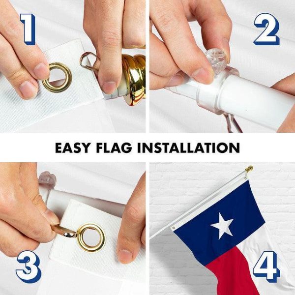G128 Combo Pack: 6 Feet Tangle Free Spinning Flagpole (White) Texas TX State Flag 3x5 ft Printed 150D Brass Grommets (Flag Included) Aluminum Flag Pole - Image 7