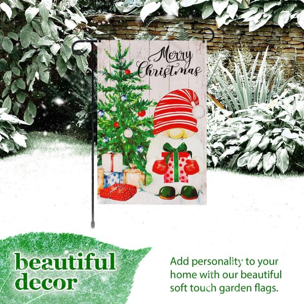 G128 Combo Pack: Garden Flag Stand Black 36 in x 16 in & Garden Flag Merry Christmas Decoration Santa Gnome with Present 12"x18" Double Sided Blockout Fabric - Image 6