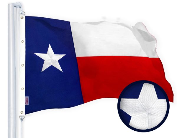 G128 Texas State Flag | 8x12 Ft | StormFlyer Series Embroidered 220GSM Spun Polyester | Embroidered Design, Indoor/Outdoor, Brass Grommets, Heavy Duty, All Weather