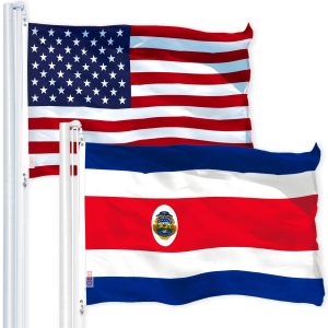 G128 Combo Pack: USA American Flag 3x5 Ft 150D Printed Stars & Costa Rica (Costa Rican) Flag 3x5 Ft 150D Printed