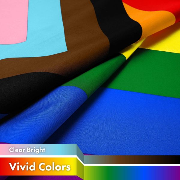 G128 10 Pack: LGBT Progress Rainbow Pride Flag | 3x5 Ft | LiteWeave Pro Series Printed 150D Polyester | Indoor/Outdoor, Vibrant Colors, Brass Grommets, Thicker and More Durable Than 100D 75D Polyester - Image 3