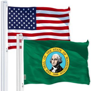 G128 Combo Pack: USA American Flag 3x5 Ft 150D Printed Stars & Washington State Flag 3x5 Ft 150D Printed