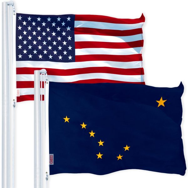 G128 Combo Pack: USA American Flag 3x5 Ft 150D Printed Stars & Alaska State Flag 3x5 Ft 150D Printed