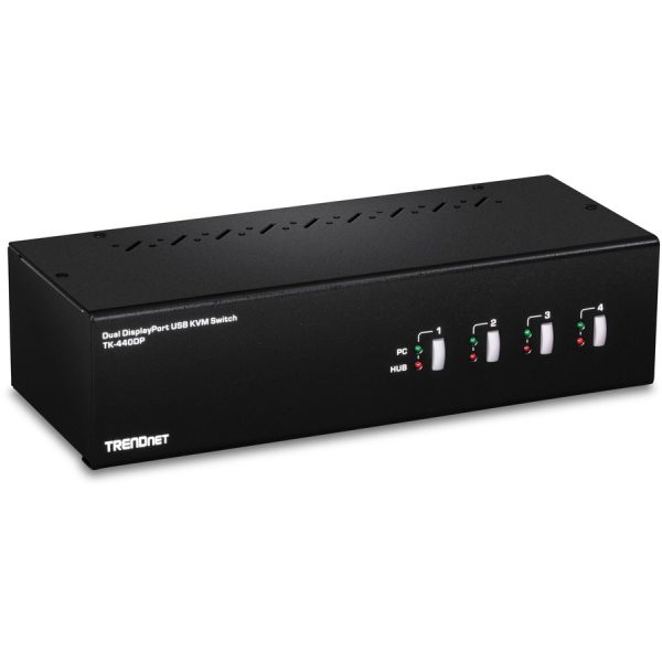 TRENDnet 4-Port Dual Monitor DisplayPort KVM Switch With Audio, 2-Port USB 2.0 Hub, 4K UHD Resolution Up To 3840 x 2160, Connect 4 DisplayPort Monitors, Dual Monitor 4 Port KVM Switch, Black, TK-440DP - Image 2