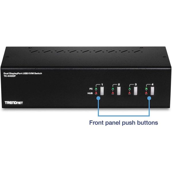 TRENDnet 4-Port Dual Monitor DisplayPort KVM Switch With Audio, 2-Port USB 2.0 Hub, 4K UHD Resolution Up To 3840 x 2160, Connect 4 DisplayPort Monitors, Dual Monitor 4 Port KVM Switch, Black, TK-440DP - Image 4