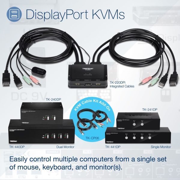 TRENDnet 4-Port Dual Monitor DisplayPort KVM Switch With Audio, 2-Port USB 2.0 Hub, 4K UHD Resolution Up To 3840 x 2160, Connect 4 DisplayPort Monitors, Dual Monitor 4 Port KVM Switch, Black, TK-440DP - Image 7