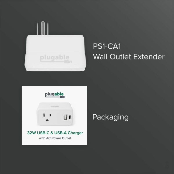 Plugable Wall Outlet Extender with 1x USB-C and 1x USB, 32W USB C Charger Block - Image 4