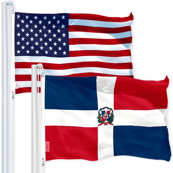 G128 Combo Pack: USA American Flag 3x5 Ft 150D Printed Stars & Dominican Republic Flag 3x5 Ft 150D Printed