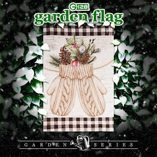 G128 Garden Flag Mittens with Evergreen Arrangement | 12x18 Inch | Printed Blockout Polyester - Christmas Decoration - Image 2