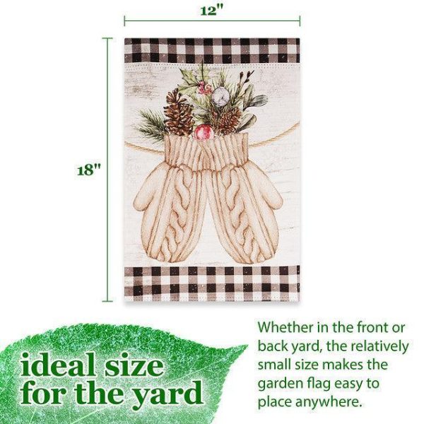 G128 Garden Flag Mittens with Evergreen Arrangement | 12x18 Inch | Printed Blockout Polyester - Christmas Decoration - Image 4
