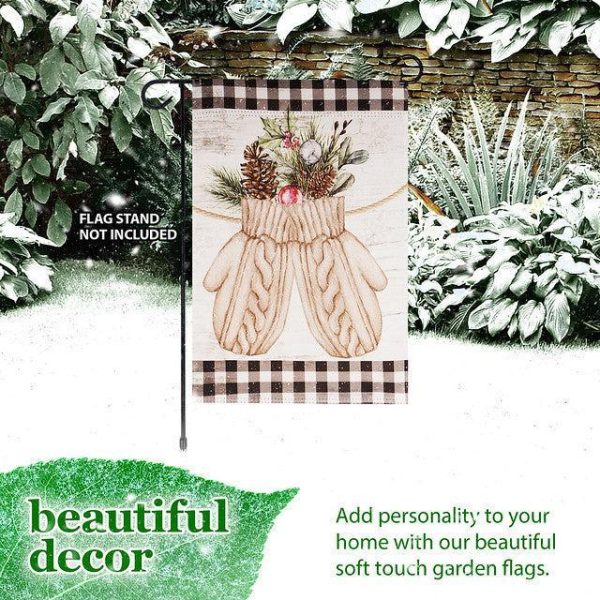 G128 Garden Flag Mittens with Evergreen Arrangement | 12x18 Inch | Printed Blockout Polyester - Christmas Decoration - Image 8